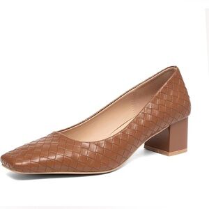 Chic Tan Woven Block Heel Shoes